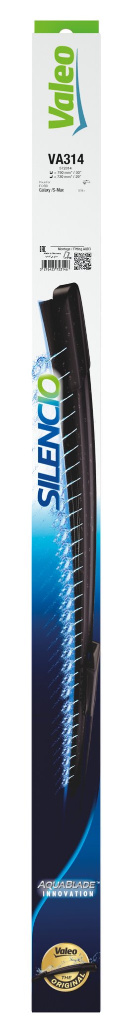 Valeo Silencio Aquablade, spazzole tergicristallo - VA314 - 750 + 730 mm - 2 pz