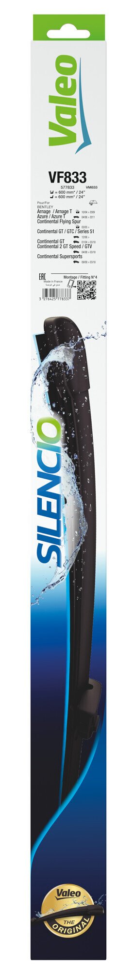 Valeo Silencio Flat Blades, spazzole tergicristallo VF833 600 + 600 mm 2 pz