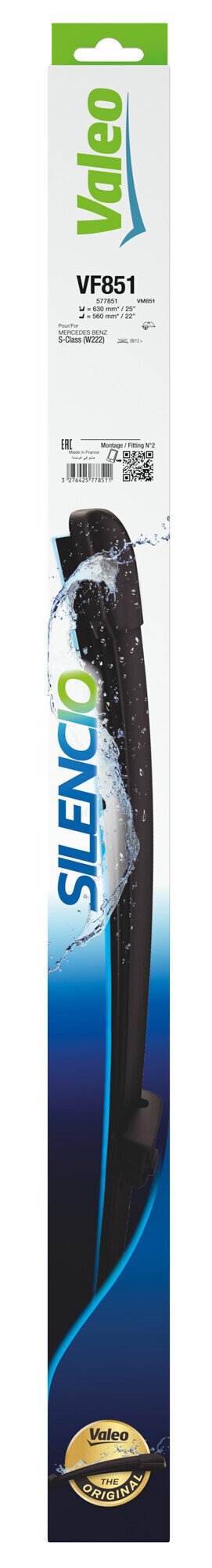 Valeo Silencio Flat Blades, spazzole tergicristallo VF851 630 + 560 mm 2 pz