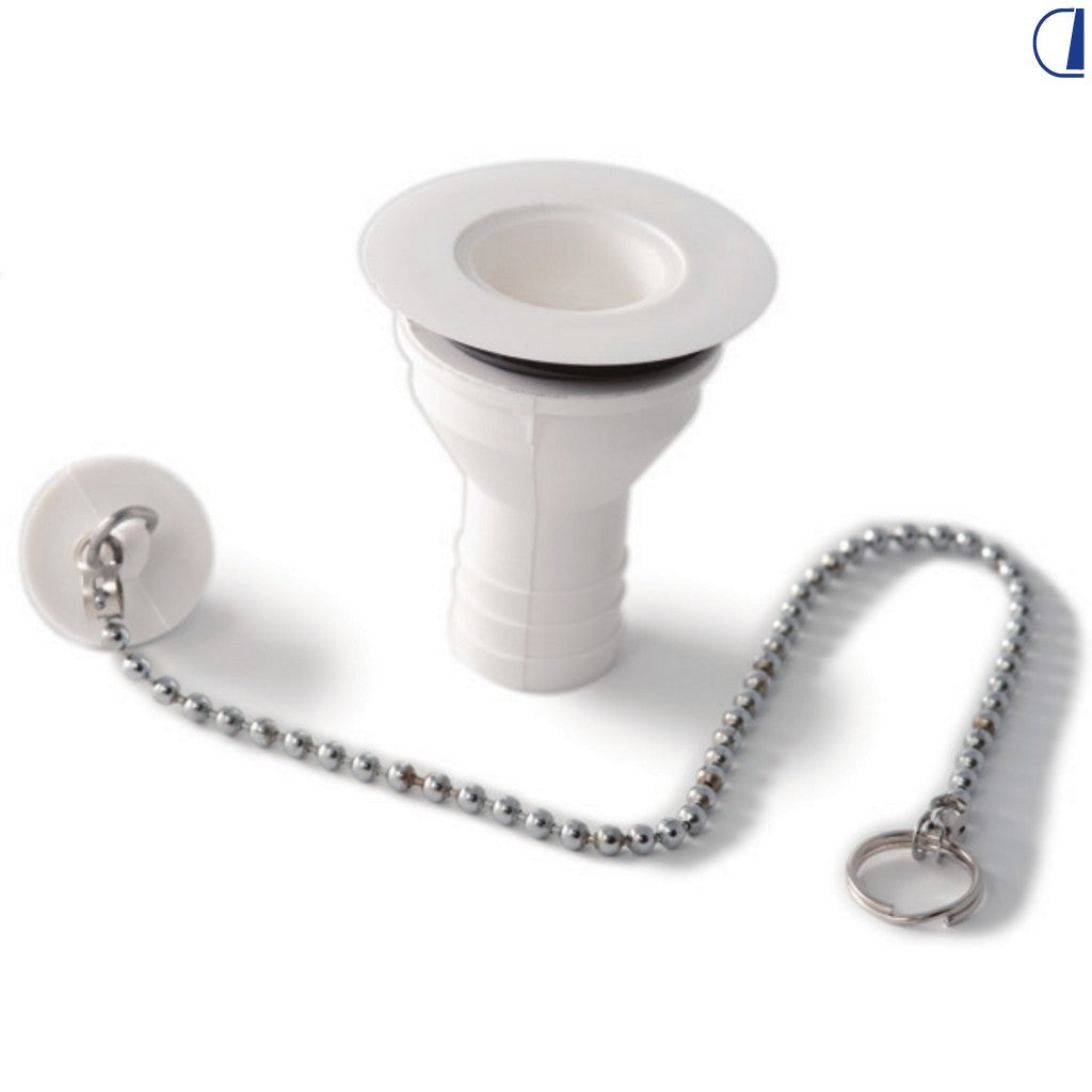 Di-Tec Piletta dritta per lavello camper Ø 20 mm bianca con ghiera e tappo