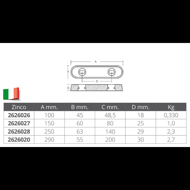 Enrico Polipodio Anodo Ovale mm 290X55X30 00222