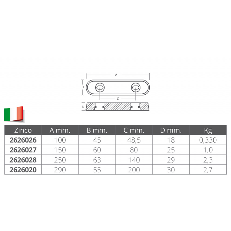 Enrico Polipodio Ovale Anode mm 290X55X30 00222