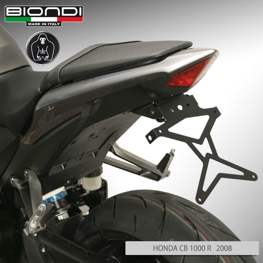 Biondi Verstellbares Motorrad-Kennzeichenhalter aus schwarzem Stahl für Honda CB1000R / CBR600F / Hornet 600 – Komplettset