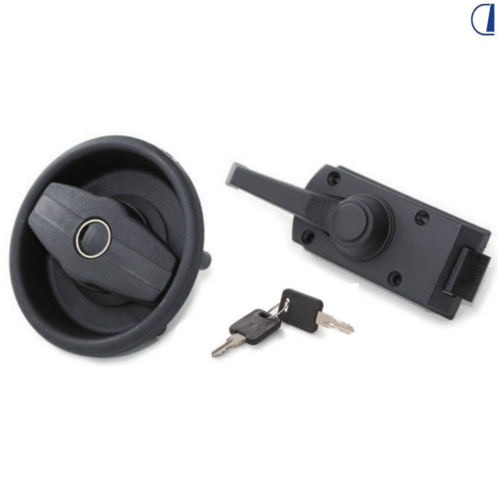 Serratura rotonda nera per porta caravan completa (int+est), con chiave