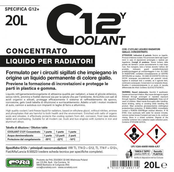 Cora Chimici Di Qualita Coolant 12Y giallo concentrato 20 L