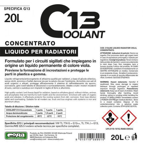 Cora Coolant 13 viola concentrato 20 L