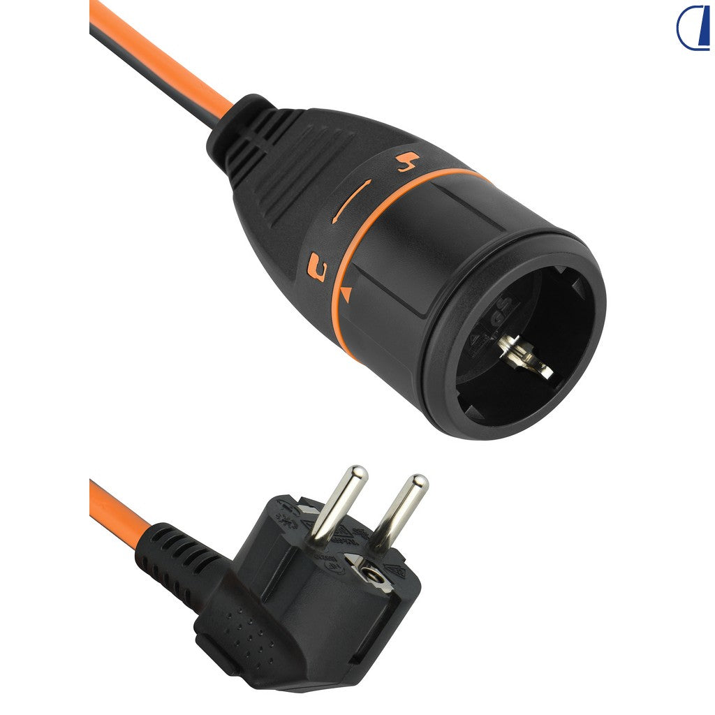 Di-Tec Prolunga Electralock Schuko 5 m cavo 3x1,5 mm² arancione/nero