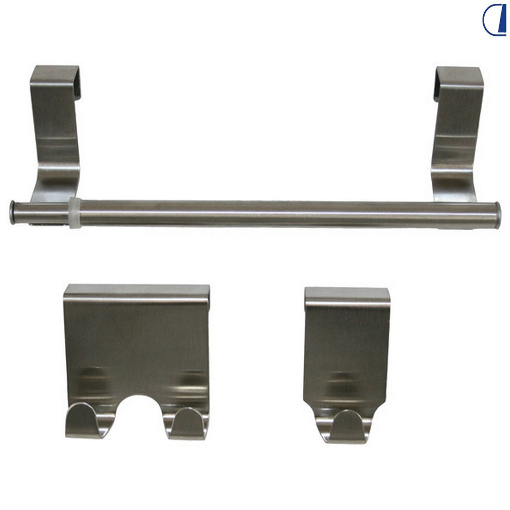 Di-Tec Kit 3 supporti con asta e ganci da porta bagno camper inox spessore max 19 mm