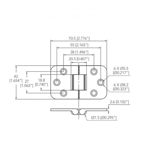 Marine Town Nautica Edelstahlscharnier AISI 316 mit Anschlag 8631409