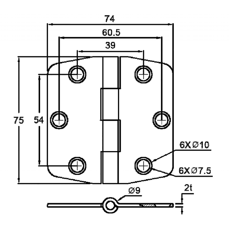 Marine Town Nautica Scharnier aus Edelstahl 316 mit Abdeckung 9120658