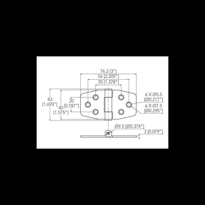 Marine Town Nautica Stainless Steel Hinge with Clutch mm 40X76 0319223