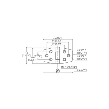 Marine Town Nautica Edelstahlscharnier mit Kupplung mm 40X76 0319223