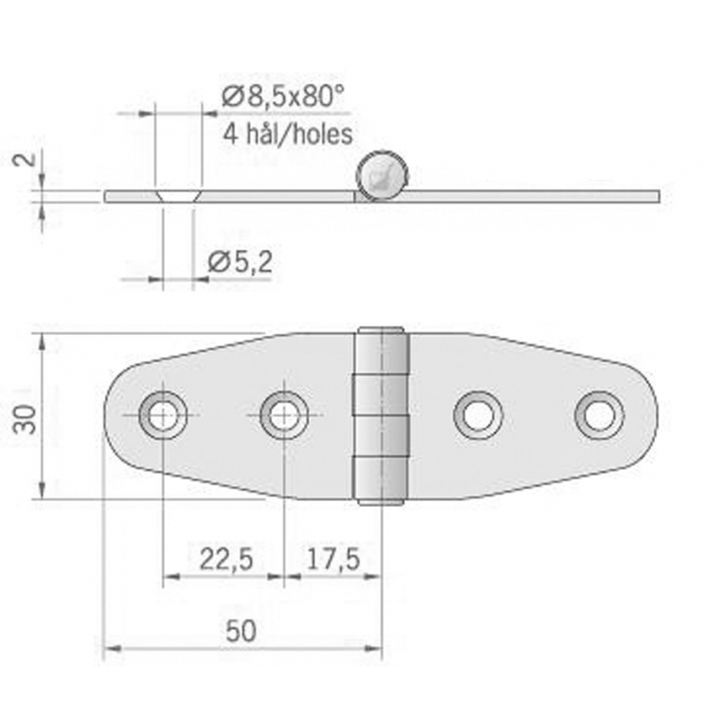 Roca Ab. Bisagra de acero inoxidable mm 100X27 442720