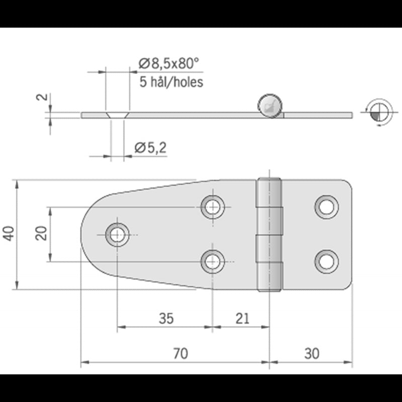 Roca Ab. Stainless steel hinge mm 100X40 441740