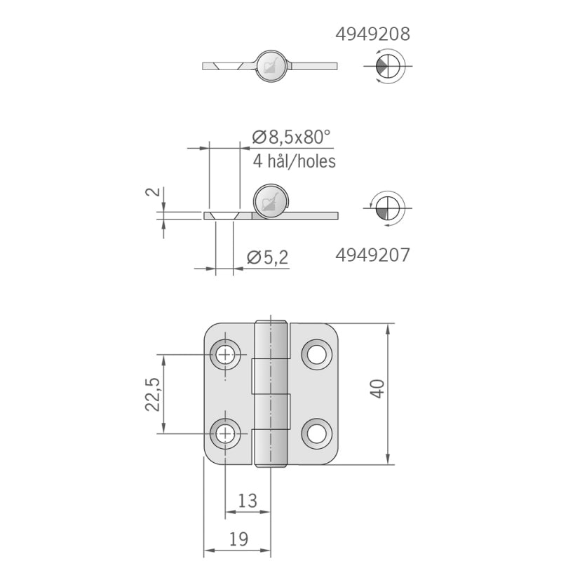 Roca Ab. Stainless steel hinge mm 40X38 Standard 441580