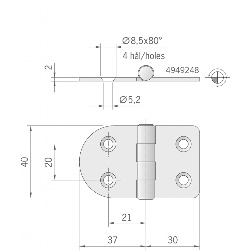 Roca Ab. Cerniera Inox mm 67X40 Standard 441670