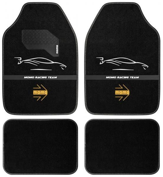 Momo Set 4 tappeti in moquette Racing nero/bianco