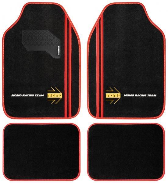 Momo Set 4 tappeti in moquette Sport nero/rosso