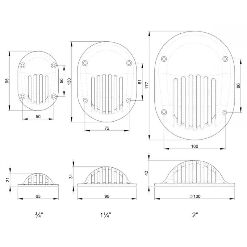 Trudesign Cuffia Scarico a Mare Da 1 1/4 Pollice TRU90411