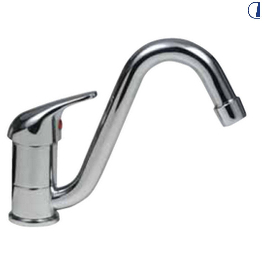 Di-Tec Miscelatore monoleva cromato canna collo cigno 15 cm raccordi JG