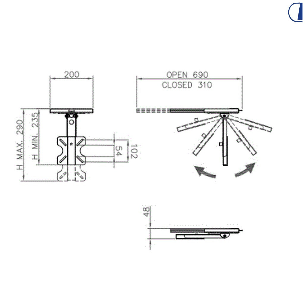 Di-Tec Braccio porta TV a soffitto scorrevole 690 mm con fermi di sicurezza