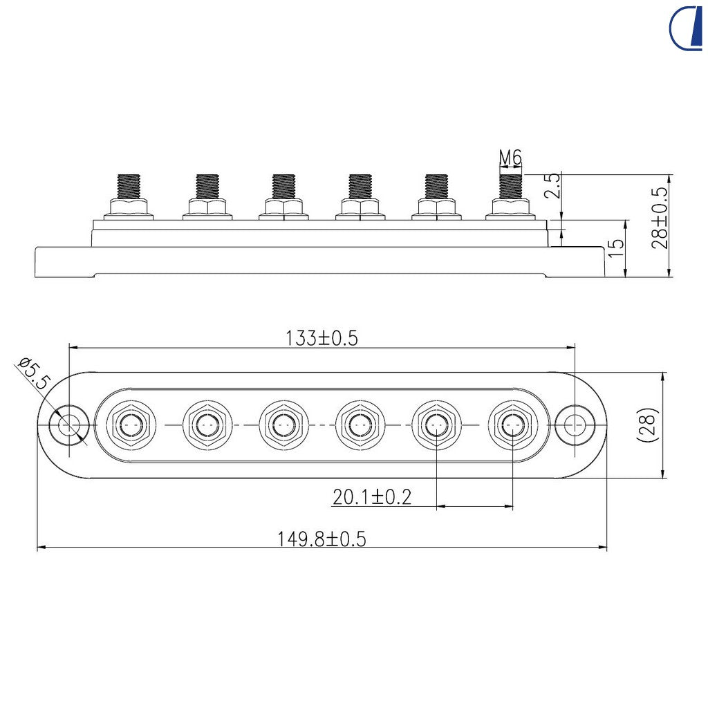 Di-Tec Coppia bus bar 150A DC 6 pin positivo e negativo