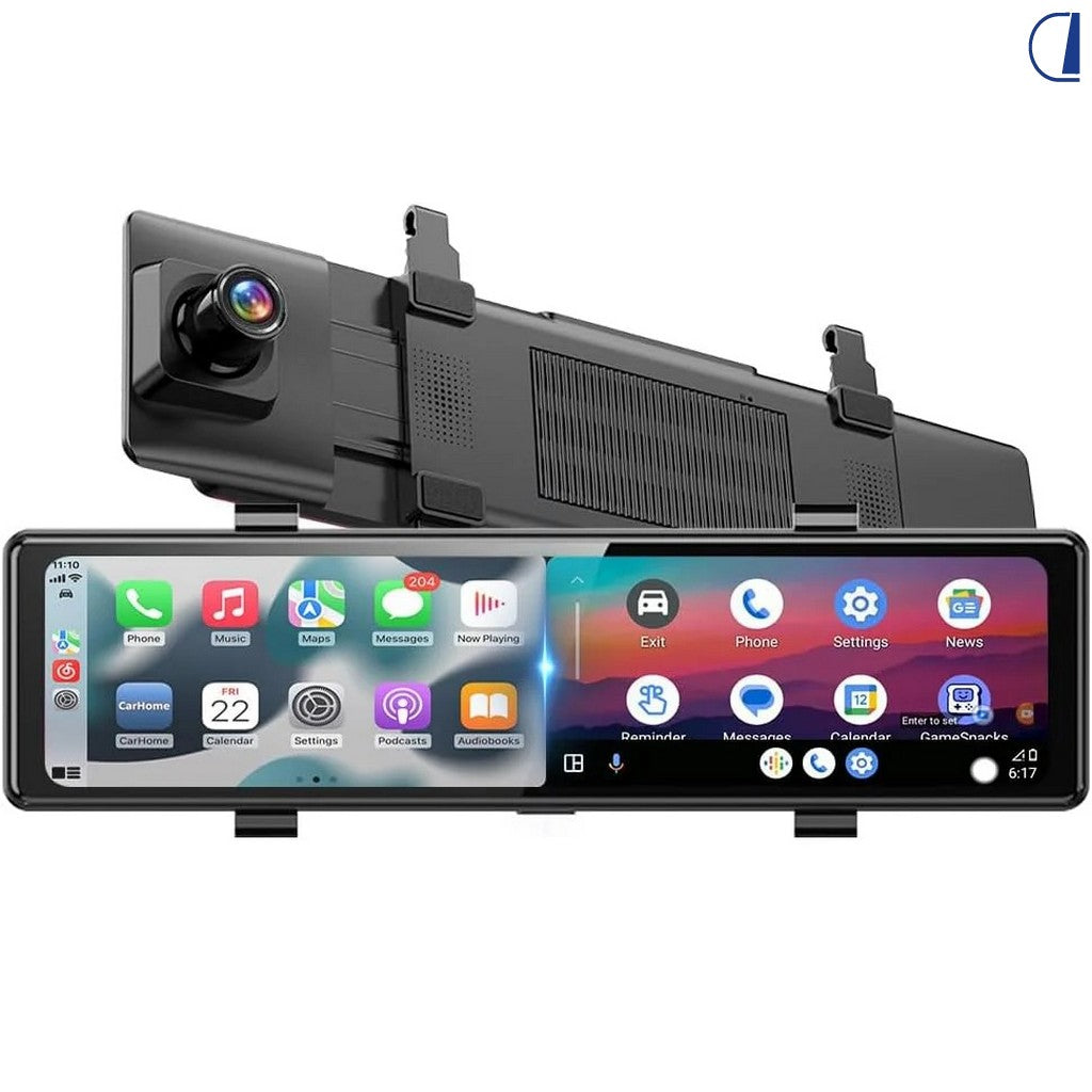 Di-Tec Specchietto retrovisore con CarPlay e Android Auto, doppia camera