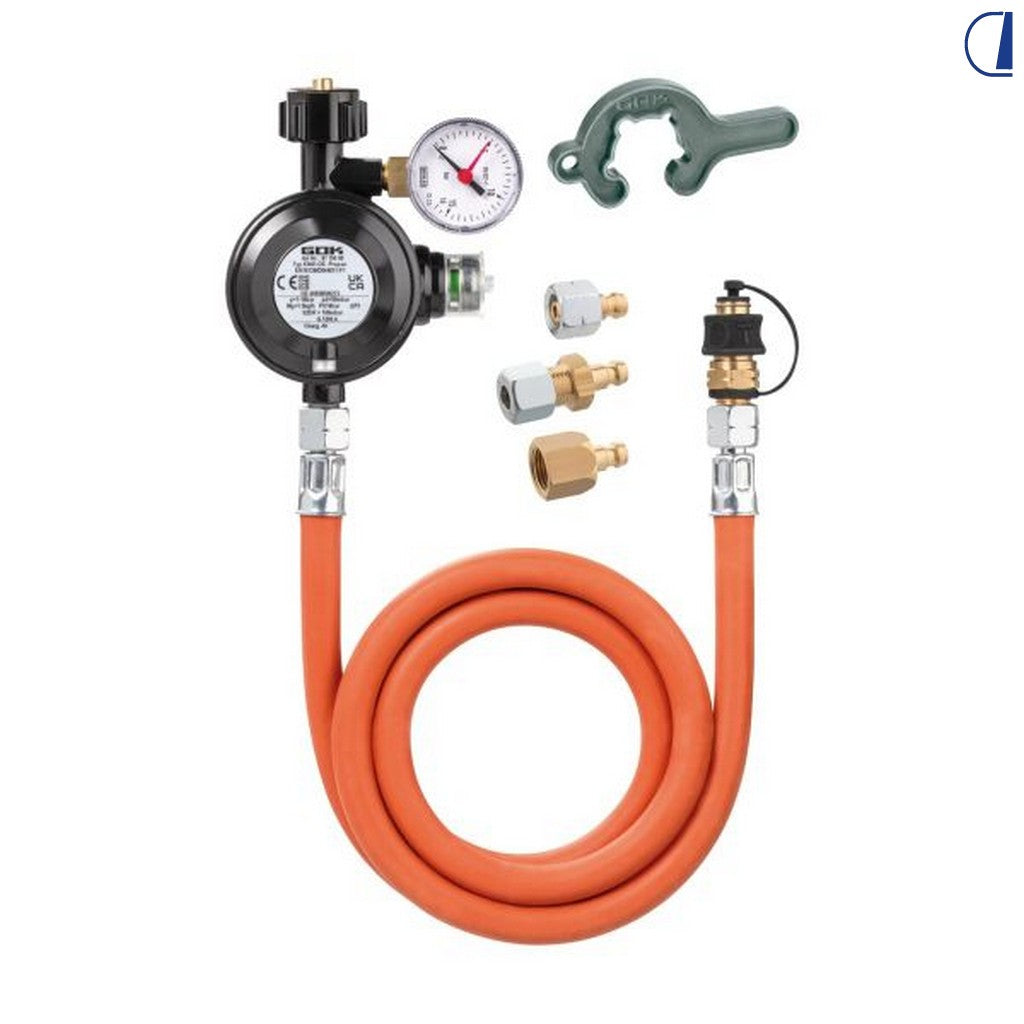 GOK Set regolatore gas BBQ 30 mbar con manometro e tubo flessibile 1500 mm
