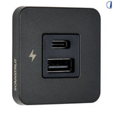 Di-Tec Presa USB-A e USB-C a giorno 12/24V nero cornice 43x43 mm