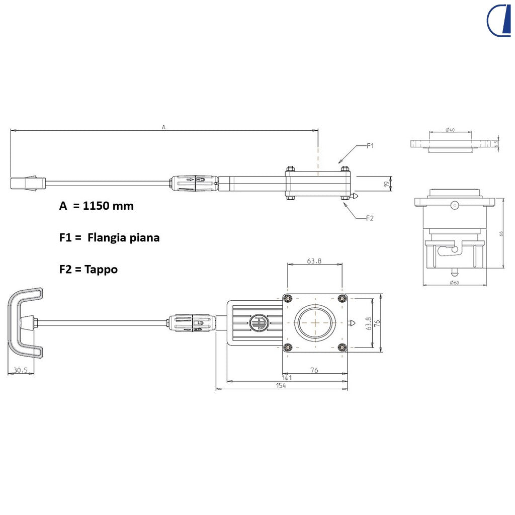 FAP Valvola di scarico 1"1/2 flangia piana con asta 115 cm