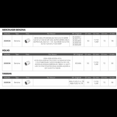 FNI Fuel Filter Mercury Mercruiser Volvo FB15225EC