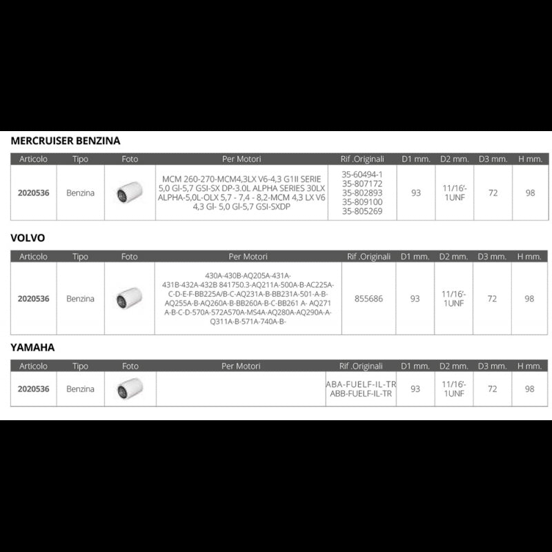 FNI Filtro Benzina Mercury Mercruiser Volvo FB15225EC