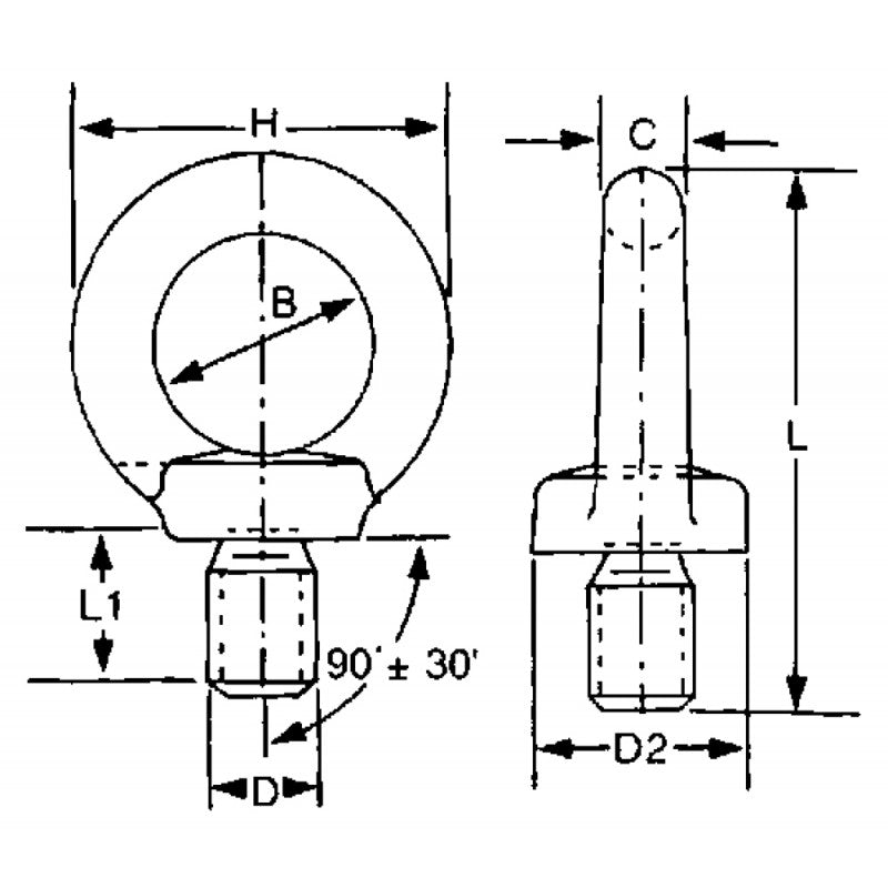 Tornillo de ojo macho FNI de acero inoxidable 316 de 6 mm de diámetro S0580-A0006