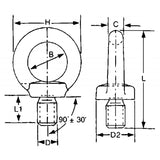 Tornillo de ojo macho FNI de acero inoxidable 316 de 6 mm de diámetro S0580-A0006