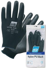 Ico Pair of Nylon PU Black Gloves Size M/7