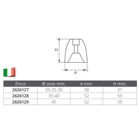 Enrico Polipodio Anodo Ricambio Diametro mm 20-25-30 RI006