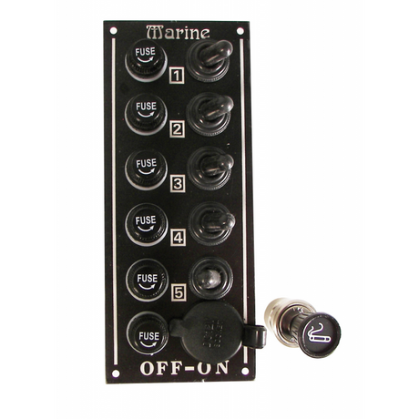 Panel eléctrico Nautica de Marine Town con 5 interruptores y enchufe 8734203A