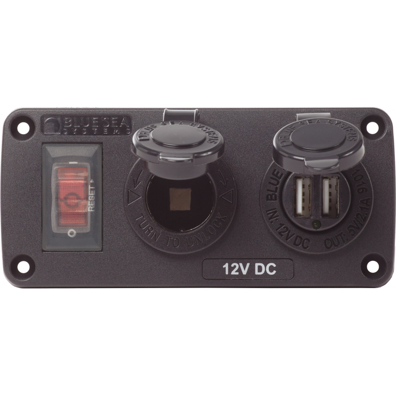 Panel de interruptores de enchufe USB de 12 voltios Blue Sea 4363-BSS