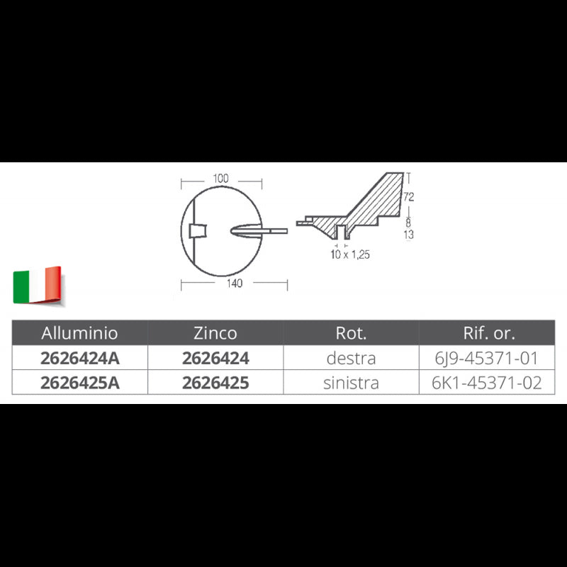 Enrico Polipodio Right Fin 150-200 Hp Zn 01133DX Anodes Yamaha - Mariner