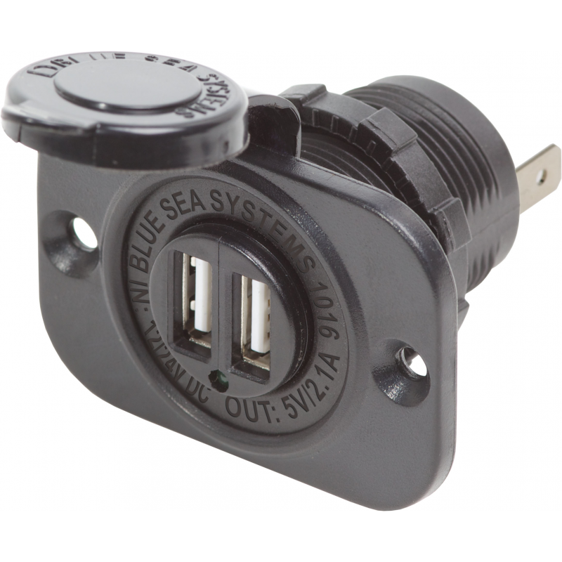 Toma USB doble Blue Sea de 12 voltios, color negro, 1016-BSS