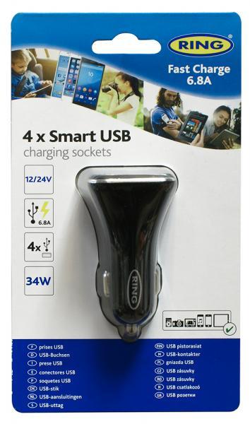 Caricatore 12/24V con 4 uscite USB 6.8A