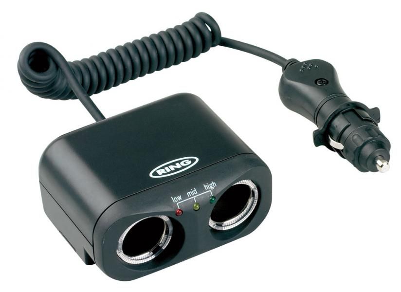 Toma de mechero doble Ring de 12 V y 8 A con comprobador de batería