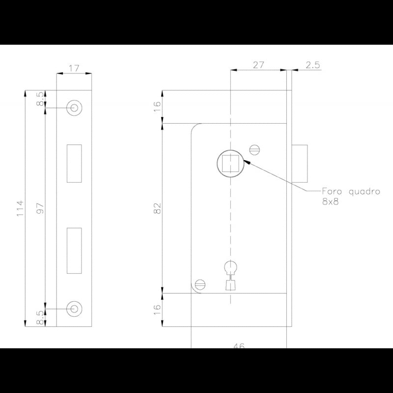 Olcese Ricci Messing Einsteckschloss mm 83X46 1151 OC