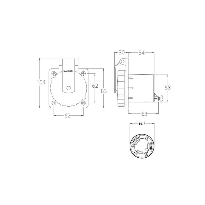 Stecker 2p+E 220V. 16A IP56 aus Edelstahl