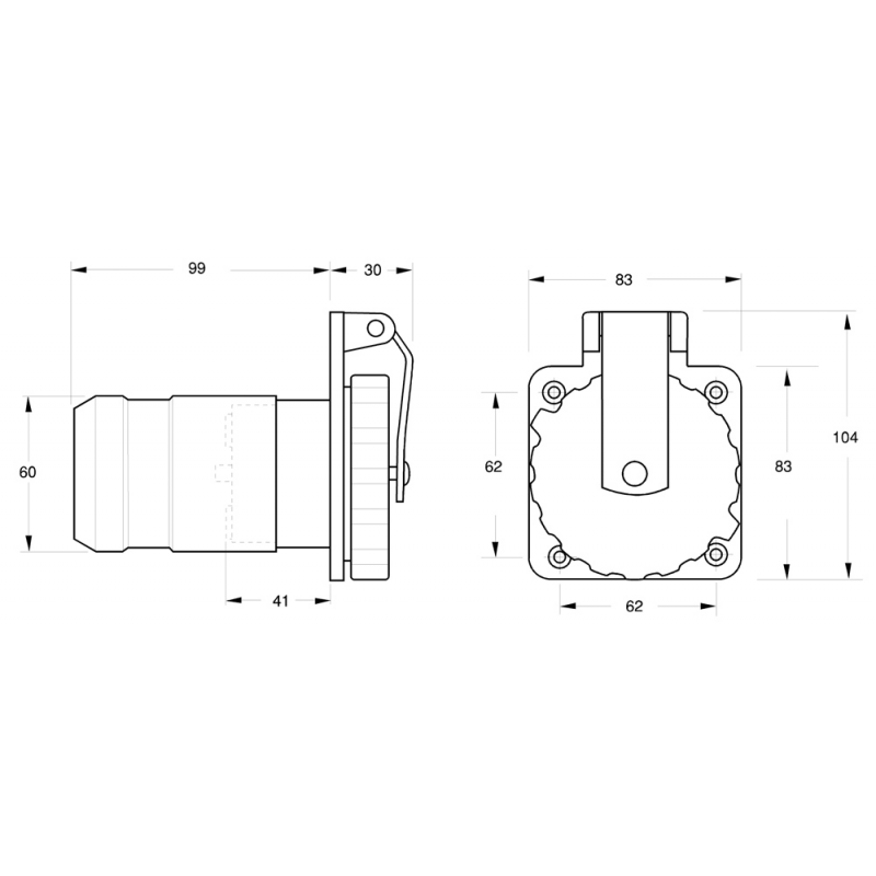 Clavija 3p+t 125/250v. 50a Ip56