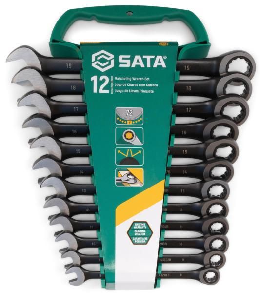 Sata Set chiavi combinate metriche a cricchetto black edition 12 pz