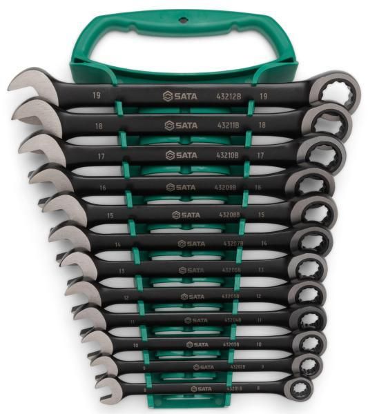 Sata Set chiavi combinate metriche a cricchetto black edition 12 pz