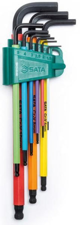 Juego de llaves Allen con punta esférica de colores de 9 piezas Sata