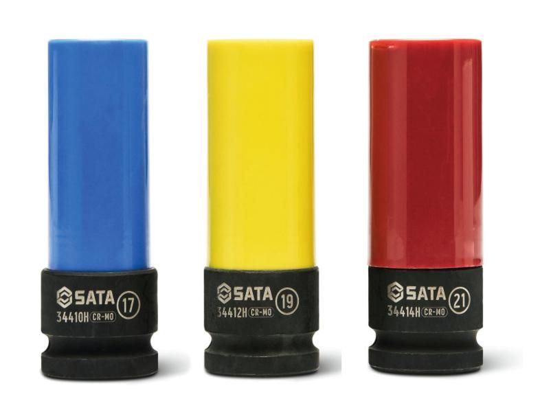 Juego de vasos de impacto Sata de 1/2 pulgada, recubiertos, 3 piezas