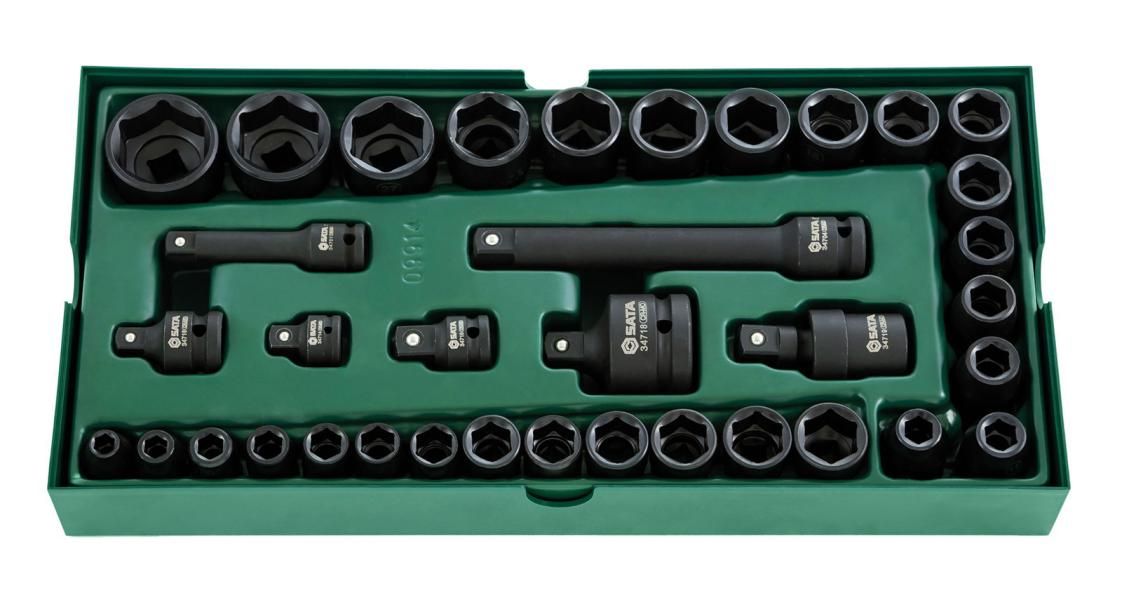 Juego de vasos de impacto SATA de 3/8" y 1/2". Hexagonales métricos (36 piezas)